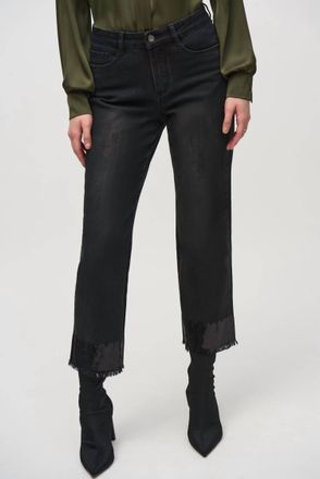 Joseph Ribkoff Straight Crop Denim Pants With Sequin Trim In Black