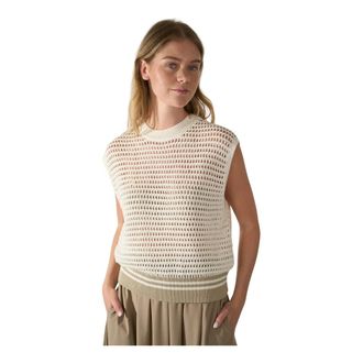 Drykorn Mouwloze Gebreide Top met Gehaakte Textuur - Dames - Ronde hals truien - Beige - M - Katoen - Truien & Vesten