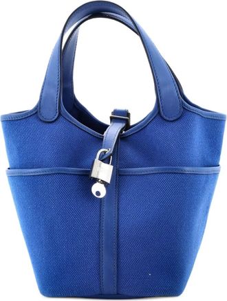 Herm&egrave;s Borsa a secchiello Cargo Picotin Lock Bag Canvas and Swift PM - Blu