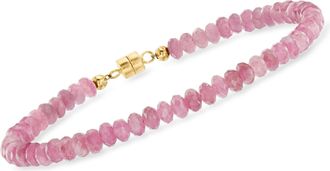 Ross-Simons Pink Tourmaline Bead Bracelet With 14kt Yellow Gold Magnetic Clasp