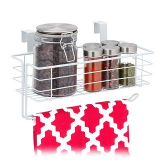 Relaxdays Relaxdays Cesta Rejilla Met&aacute;lica Colgante Con Portarrollos De Cocina, Almacenaje, Alambre, 18x31x17 Cm, Blanco