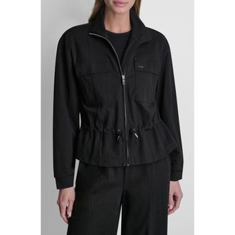 DKNY Arid Cotton Blend Piqu&eacute; Jacket in Black at Nordstrom, Size Xx-Small