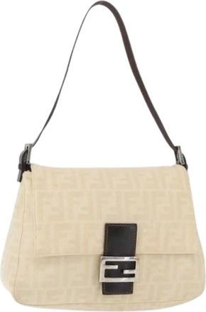Fendi Pre-owned Shoulder Bags, female, Beige, Size: ONE SIZE Pre-owned Zucca Canvas Shoulder Bag
