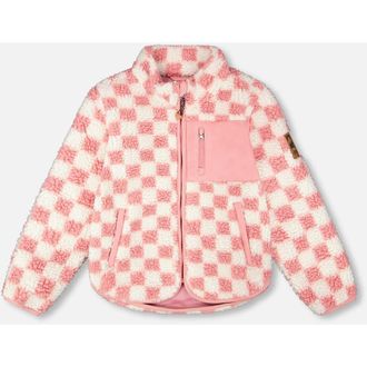 Deux par Deux Girl Long Sleeve Fleece Jacket Checkerboard in Pink Checkerboard at Nordstrom, Size 12-18M