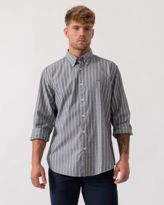 Boss Orange by Hugo Boss Mens Regular Fit Three Quarter Sleeve Logo Detail Shirt in Grey Cotton - Size Medium