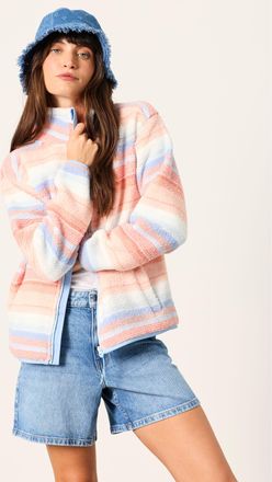 Fat Face FatFace Stripe Zip Through Fleece in Natural