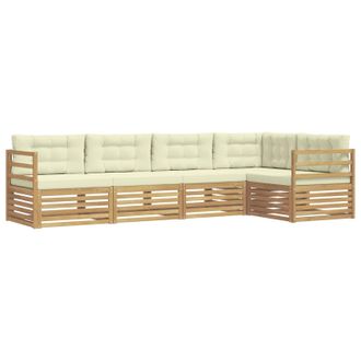 vidaXL Conjunto De Sof&aacute;s De Exterior 5 Pcs Blanco Y Crema Poli&eacute;ster Vidaxl