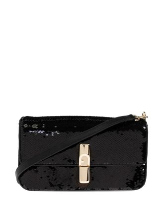 Furla small Iride sequin embellished turn-lock shoulder bag - women - Polyester/Calf Leather/Fabric - One Size - Black