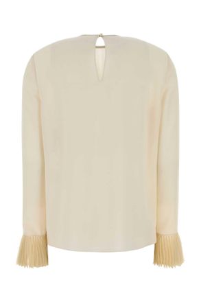 Valentino Garavani Womens Ivory Crepe Blouse Vaniglia Exterior: Silk Maglie Sweater