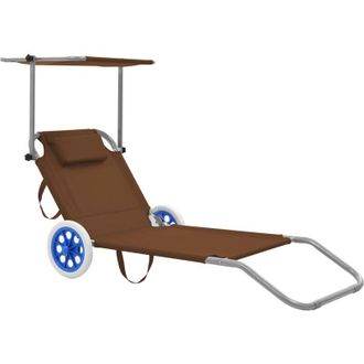 vidaXL Tumbona Plegable Con Toldo Y Ruedas Acero Gris Taup&eacute; Vidaxl