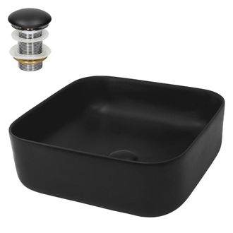 ML Design Lavabo cer&aacute;mica juego drenaje negro lavamanos encimera cuadrado