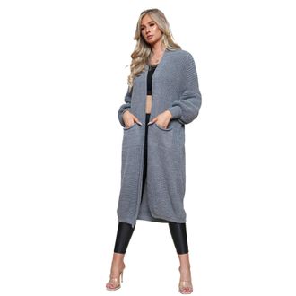 Janisramone Women s Cardigans, Open Front Chunky Knitted Cardigan, Balloon Sleeve Maxi Cardigan, Long Jumpers for Women UK, Oversized Fall Sweater with Pockets, W