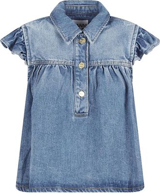 Ganni Blouses, female, Blue, Size: 4XS Denim Ruffle Top