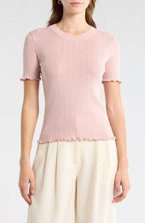 Elie Tahari Pointelle Short Sleeve Sweater in Light Blush at Nordstrom Rack, Size X-Small