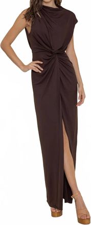 FORE COLLECTION Godiva Ruched Cupro Cut Out Maxi Dress In Dark Chocolate