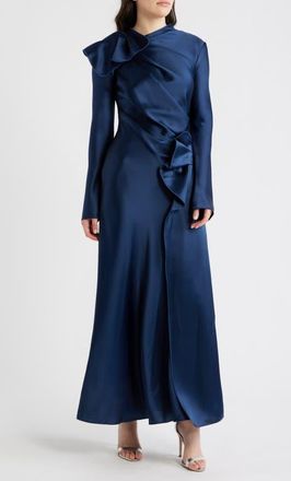 Acler Ramwark Long Sleeve Satin Gown in Sapphire at Nordstrom, Size 10