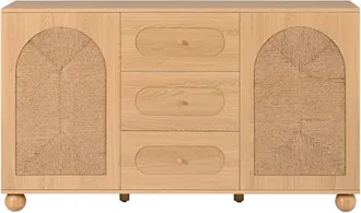Urban Meuble Aparador efecto madera natural con 2 puertas de rejilla y 3 cajones