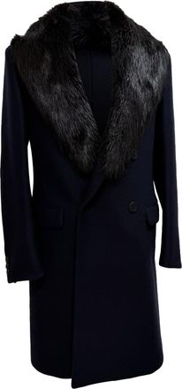 Prada Pre-owned Mens Double Breasted Fur Coat in Navy Blue Virgin Wool - Size EU 48 (Mens)