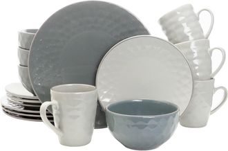Elama Tahitian Pearl 16 Piece Stoneware Dinnerware Set in Slate and Stone Pearl