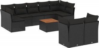 vidaXL Vidaxl - Set De Sof&aacute;s De Jard&iacute;n 10 Pzas Cojines Rat&aacute;n Sint&eacute;tico Negro