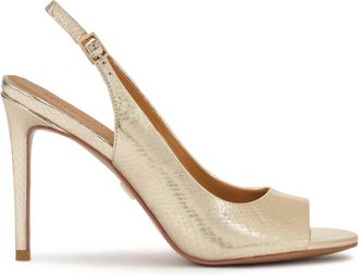Kazar Gouden reli&euml;f leren sandalen - Dames - Sandalen met hakken - Geel - 37 EU - Leer - Schoenen