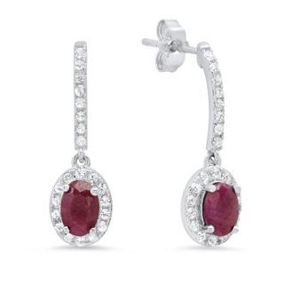 MAX + STONE Sterling Silver Oval Genuine Gemstone and White Topaz Drop Earrings