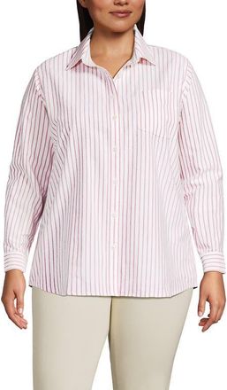 Lands End Oxford Shirt in White/compass Red Stripe at Nordstrom, Size 1X