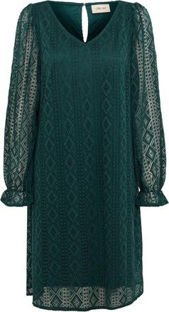 Cream V-hals Jurk met Kantmouwen - Dames - Korte kleedjes - Groen - XS - Polyester - Kleedjes