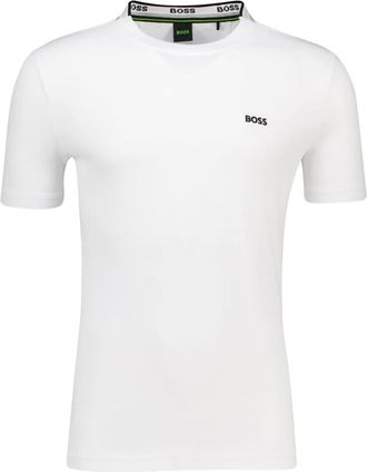 HUGO BOSS Tops, Heren, Wit, XL, Katoen, Groen T-shirt met ronde hals