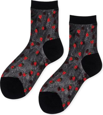 Hansel From Basel Baby Strawberry Sheer Crew Socks in Black at Nordstrom