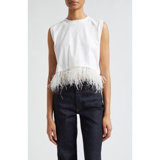 Cinq à Sept Feather Trim Crop Top in White at Nordstrom Rack, Size Medium