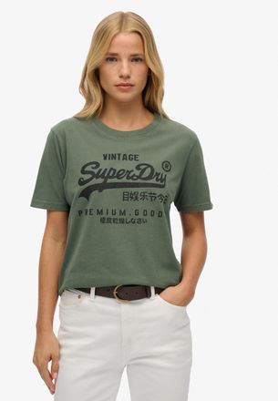 Superdry Print-Shirt SUPERDRY EMBELLISHED VL RELAXED TEE, Damen, Gr. M, gr&uuml;n (thyme gr&uuml;n), Single Jersey, Obermaterial: 100% Baumwolle, bedruckt, relaxed fit n
