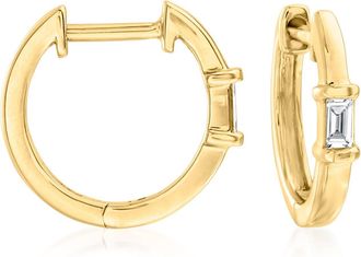 RS Pure by Ross-Simons Baguette Diamond-Accented Huggie Hoop Earrings in 14kt Yellow Gold