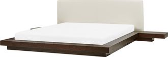 Beliani Beliani - Cama Moderna 180 X 200 Cm Con Plataforma Mesitas De Noche Cabecero De Piel Sint&eacute;tica Mdf Madera De Fresno Oscuro Zen