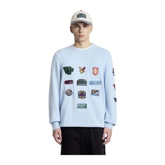 Lyle & Scott Round-neck Knitwear, male, Blue, Size: XL Cotton Linen Embroidered Jumper