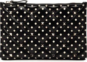 Valentino Pre-owned Womens Leather Polka Dot Rockstud Clutch - Black - One Size