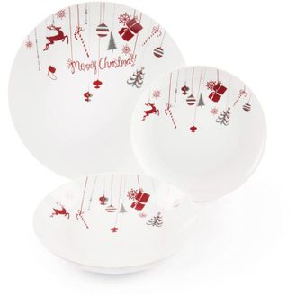Excelsa Excelsa Christmas Servizio Piatti 18 Pezzi, Porcellana, Bianco/Rosso