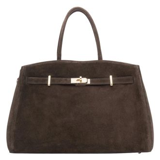 Estro & Luminara Handbags, female, Brown, Size: ONE SIZE Womens Dark Brown Tote Bag made of Premium Genuine Italian Velour Estro Er00118154