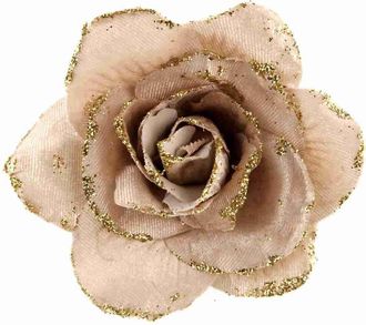 Christmas Sparkle Rose Clip Decoration on Stem - Champagne (12cm) - Christmas Sparkle | TJ Hughes