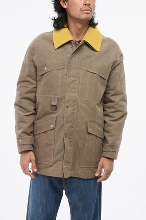 Fendi Waxed Cotton-Blend Utility Jacket with Leather Collar Fendi