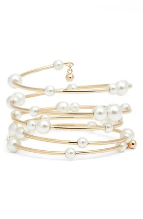Nordstrom Scattered Faux Pearl Coil Bracelet in White- Gold at Nordstrom