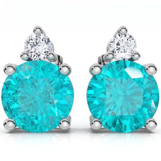 Pompeii3 6.20Ct Pariba 8mm Color Diamond and Tourmaline Studs Gold Lab Grown