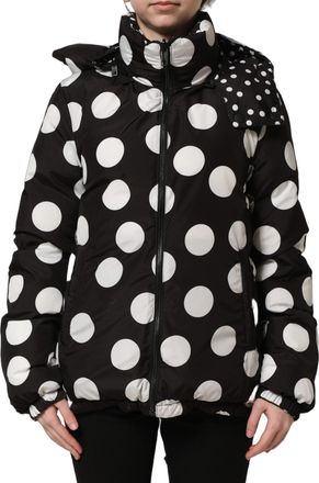 Dolce & Gabbana Womens Black White Polka Dot Hooded Blouson Jacket Polyester Clothing