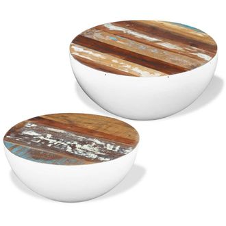 Berkfield Home Two Piece Bowl Shaped Coffee Table Set Solid Reclaimed Wood in White