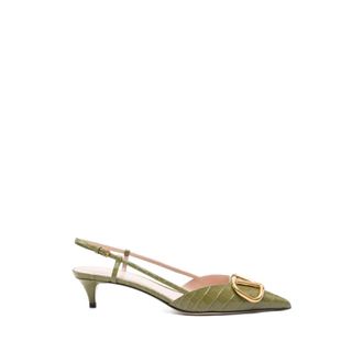 Valentino Garavani Pumps, female, Green, Size: 7 1/2 US VLogo Signature Leather Slingback Pumps