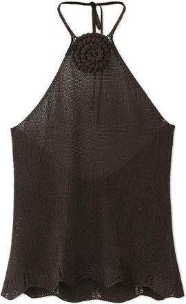 Mango Floral Crocheted Halter Top in Chocolate at Nordstrom, Size X-Small