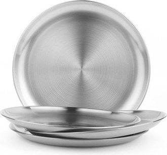 OEM Juego De 4 Platos Llanos De Acero Inoxidable De 23 Cm (9 Pulgadas) - 304 18/8 Redondos, Aptos Para Lavavajillas, Ecol&oacute;gicos