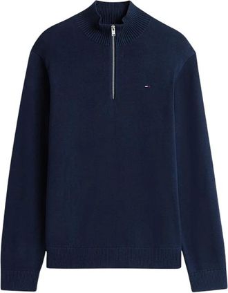 Tommy Jeans Flag Quarter-Zip Slim Jumper - Heren - Sweatshirts & Hoodies - Blauw - Maat: XL Katoen