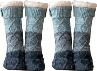 Generic Knitted Ultra-Thick Slipper Home Socks, Cashmere Knitted Thick Fleece Lined Grippers Fuzzy Socks (2pcs B)