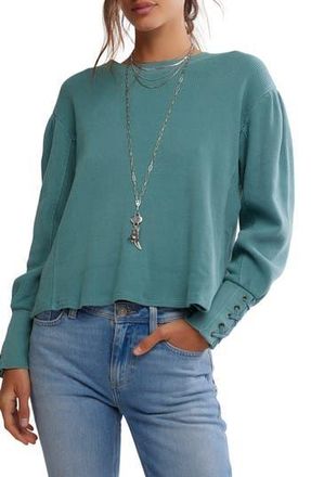 Free People Lapis Lace-Up Cuff Cotton Thermal Top in Cypress at Nordstrom Rack, Size Small